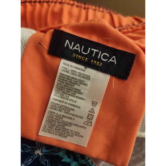 Nautica Men's Swim Trunks Blue Floral Tropical Hawaiian Drawstring Size M - Picture 4 of 4